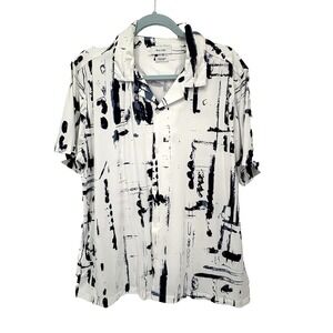 Porter And Ash Kinetic Stretch Shirt Mens XL White Abstract Short Sleeve
